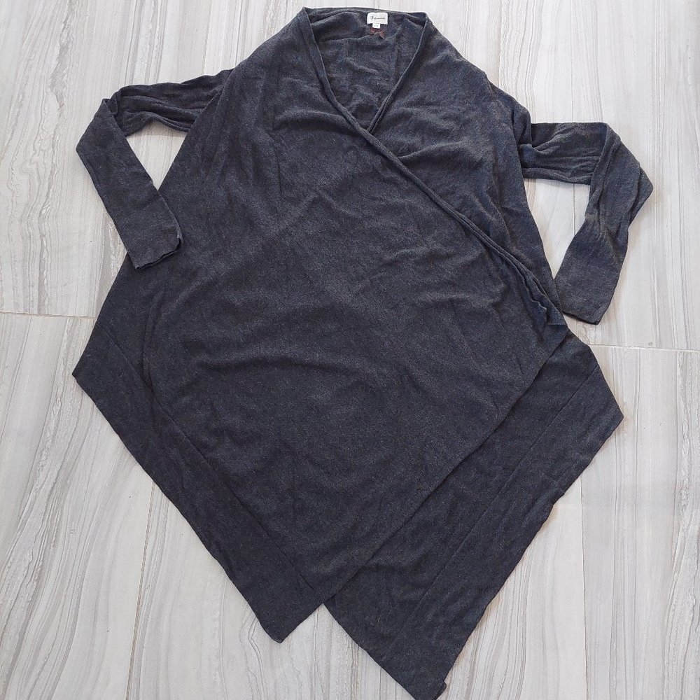 Dynamite Pure Cotton Dark Gray Long Sleeve Waterfall Cardigan Wrap, Size S